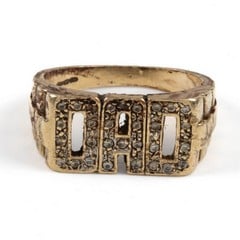 Lot 115  
            Nottingham Luxury Room - Delivery Only 

                
9ct Yellow Gold Clear Stone DAD Ring, Size R, 7.5g (Bent and Worn).  Auction Guid...