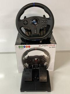 Lot 131  
            Birmingham Tech  - Parcel Delivery Only 

                
SUPER DRIVE SV 850 RACING WHEEL AND PEDAL (ORIGINAL RRP - £140) IN BLACK. (POWER ...