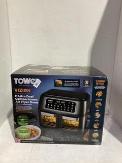 Lot 127  
            Birmingham SR107 - Parcel Delivery Only 
                
TOWER 11 LITRE DUAL COMPARTMENT AIR FRYER OVEN
