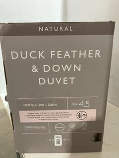 Lot 293  
            Birmingham SR107 - Parcel Delivery Only 

                
JOHN LEWIS & PARTNERS NATURAL DUCK FEATHER & DOWN DUVET DOUBLE