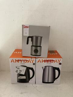 Lot 318  
            Birmingham SR107 - Parcel Delivery Only 

                
3 X JOHN LEWIS & PARTNERS KETTLES TO INCLUDE MILK FROTHER