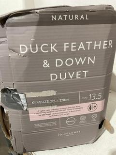Lot 320  
            Birmingham SR107 - Parcel Delivery Only 

                
JOHN LEWIS & PARTNERS DUCK FEATHER & DOWN DUVET KINGSIZE