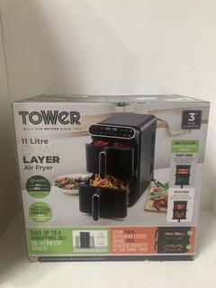 Lot 72  
            Birmingham SR107 - Parcel Delivery Only 
                
TOWER VORTX 11 LITRE DUAL LAYER AIR FRYER MODEL T17190 ORIGINAL RRP £99