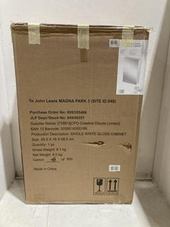 Lot 748  
            Birmingham SR107 - Parcel Delivery Only 
                
JOHN LEWIS & PARTNERS SINGLE DOOR WHITE CABINET