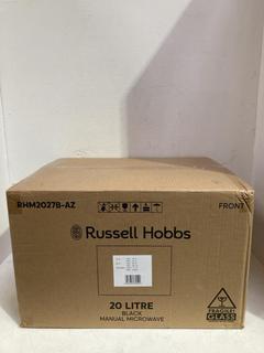 Lot 91  
            Birmingham SR107 - Parcel Delivery Only 
                
RUSSELL HOBBS MICROWAVE OVEN MODEL RHM2027B-AZ ORIGINAL RRP £68