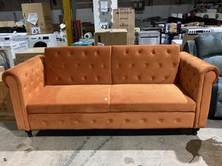 Lot 174  
            Birmingham SR106 - Collection or Optional Delivery Available 

                
ORANGE VELVET 4 SEATER SOFA (LOCATION: A4)