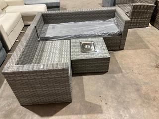 Lot 188  
            Birmingham SR106 - Collection or Optional Delivery Available 

                
GREY WOVEN RATTAN OUTDOOR PATIO FURNITURE SET (LOCATION: A5)