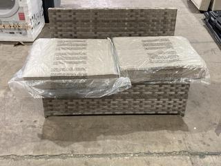 Lot 192  
            Birmingham SR106 - Collection or Optional Delivery Available 

                
RATTAN OUTDOOR 2 SEATER BENCH WITH CUSHION (LOCATION: A6)