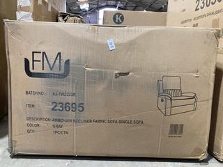 Lot 266  
            Birmingham SR106 - Collection or Optional Delivery Available 

                
FURNITURE MAXI ARMCHAIR RECLINER FABRIC SINGLE SOFA IN GRAY - ITEM 23695 (LOCATIO...