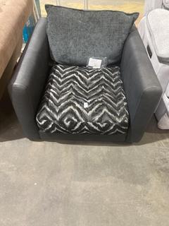 Lot 321  
            Birmingham SR106 - Collection or Optional Delivery Available 

                
DFS SINGLE ARMCHAIR RHOMBUS FABRIC IN CHARCOAL/BLACK - ODL81NODD - ORIGINAL RRP £...