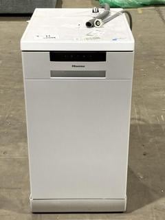 Lot 342  
            Birmingham SR106 - Collection or Optional Delivery Available 

                
HISENSE SLIMLINE FREESTANDING DISHWASHER IN WHITE - MODEL NO. HS523E15WUK - ORIGI...