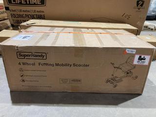 Lot 383  
            Birmingham SR106 - Collection 

                
SUPER HANDY 4 WHEEL FOLDING MOBILITY SCOOTER ORIGINAL RRP £800 (LOCATION: B15) (C...