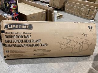 Lot 385  
            Birmingham SR106 - Collection or Optional Delivery Available 

                
LIFETIME FOLDING PICNIC TABLE 6 FT (LOCATION: B15)