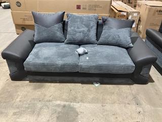 Lot 432  
            Birmingham SR106 - Collection or Optional Delivery Available 

                
LARGE DINO BLACK AND GREY 2 SEATER SOFA FABRIC AND LEATHER LIKE TRIM ORIGINAL RRP...