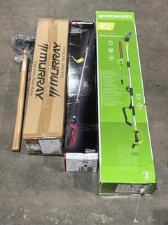 Lot 539  
            Birmingham SR106 - Collection or Optional Delivery Available 

                
VARIOUS ITEMS TO INCLUDE GREENWORKS POLE SAW HEDGE TRIMMER 24V - TOTAL ORIGINAL R...
