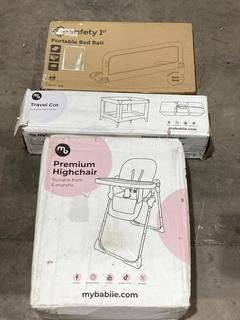 Lot 549  
            Birmingham SR106 - Collection or Optional Delivery Available 

                
VARIETY OF ITEMS TO INCLUDE MYBABIIE LIGHTWEIGHT EASY FOLD TRAVEL COT (LOCATION: ...