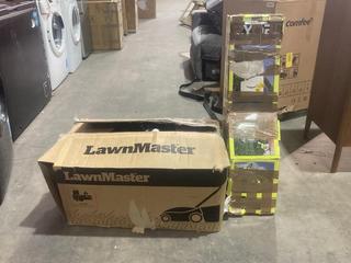 Lot 610  
            Birmingham SR106 - Collection or Optional Delivery Available 

                
LAWNMASTER LAWNMOWER TO INCLUDE RYOBI HEDGE TRIMMER (LOCATION: RACKINGS)
