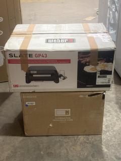Lot 633  
            Birmingham SR106 - Collection or Optional Delivery Available 

                
SAMSUNG COMBINATION MICROWAVE OVEN - MW7300B TO INCLUDE WEBER SLATE GP 43 PREMIUM...