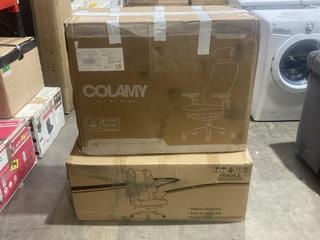 Lot 635  
            Birmingham SR106 - Collection or Optional Delivery Available 

                
COLAMY ERGONOMIC OFFICE CHAIR TO INCLUDE EXCEBET ERGONOMIC OFFICE CHAIR - ORIGINA...