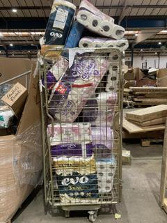 Lot 921  
            Birmingham SR106 - Collection 

                
CAGE OF ITEMS TO INCLUDE LUXURY SOFTESSE QUILTED TOILET TISSUES 12 PACK (CAGE NOT...