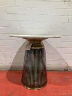 Lot 148  
            Birmingham SR103  - Collection or Optional Delivery Available 

                
DAVID PHILLIPS BLUE MARRAKESH GLASS AND MARBLE SIDE TABLE ORIGINAL RRP £291