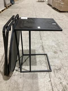 Lot 155  
            Birmingham SR103  - Collection or Optional Delivery Available 

                
DAVID PHILLIPS BLACK C SHAPED COFFEE TABLE STAND & BLACK FOLDABLE COFFEE TABLE OR...