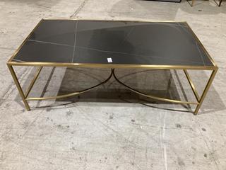 Lot 159  
            Birmingham SR103  - Collection or Optional Delivery Available 

                
DAVID PHILLIPS GOLD FRAME BLACK TOP RECTANGULAR COFFEE TABLE ORIGINAL RRP £475