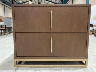 Lot 163  
            Birmingham SR103  - Collection or Optional Delivery Available 

                
DAVID PHILLIPS BEDSIDE TABLE 2 DRAWER IN MACADAMIA BROWN ORIGINAL RRP £369