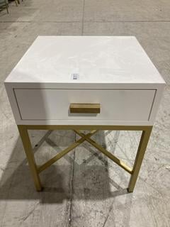 Lot 165  
            Birmingham SR103  - Collection or Optional Delivery Available 

                
DAVID PHILLIPS WHITE GOLD FRAME SINGLE DRAW BEDSIDE TABLE ORIGINAL RRP £190