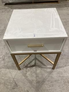 Lot 172  
            Birmingham SR103  - Collection or Optional Delivery Available 

                
DAVID PHILLIPS WHITE GOLD FRAME SINGLE DRAW BEDSIDE TABLE ORIGINAL RRP £210