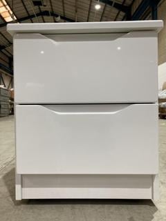 Lot 175  
            Birmingham SR103  - Collection or Optional Delivery Available 

                
DAVID PHILLIPS WHITE GLOSS INVERTED HANDLE 2 DRAWER BEDSIDE TABLE ORIGINAL RRP £209