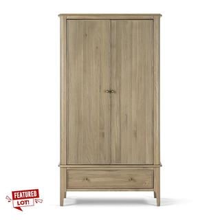 Lot 1  
            Birmingham SR103  - Collection or Optional Delivery Available 

                
OAK FURNITURELAND NEWTON LIGHT NATURAL SOLID OAK DOUBLE WARDROBE ORIGINAL RRP £94...