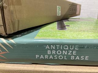 Lot 342  
            Birmingham SR103  - Collection or Optional Delivery Available 

                
ANTIQUE BRONZE PARASOL BASE & 3M GAZEBO WHITE ORIGINAL RRP £74
