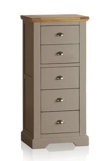 Lot 34  
            Birmingham SR103  - Collection or Optional Delivery Available 

                
OAK FURNITURELAND ST IVES NATURAL OAK AND LIGHT GREY PAINTED 5 DRAWER TALLBOY ORI...