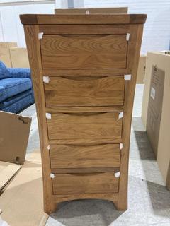 Lot 35  
            Birmingham SR103  - Collection or Optional Delivery Available 

                
OAK FURNITURELAND ORRICK RUSTIC SOLID OAK 5 DRAWER TALLBOY ORIGINAL RRP £449.99