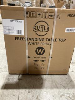 Lot 384  
            Birmingham SR103  - Collection or Optional Delivery Available 

                
KUHLA FREESTANDING TABLE TOP WHITE FRIDGE ORIGINAL RRP £129