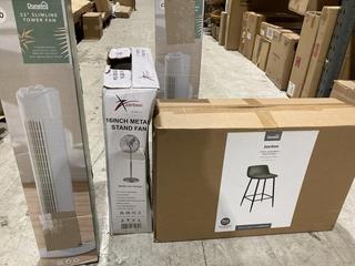 Lot 385  
            Birmingham SR103  - Collection or Optional Delivery Available 

                
X2 32 SLIMLINE TOWER FAN & JAYDEN PART ASSEMBLY BAR STOOL ORIGINAL RRP £110