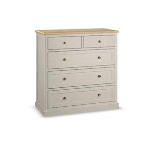 Lot 39  
            Birmingham SR103  - Collection or Optional Delivery Available 

                
OAK FURNITURELAND HENLEY NATURAL OAK AND STONE PAINTED HARDWOOD 5 DRAWER CHEST OR...