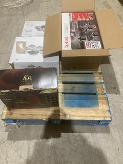 Lot 408  
            Birmingham SR103  - Collection or Optional Delivery Available 

                
4X ASSORTED ITEMS TO INCLUDE TEFAL TITANIUM ULTRA PLUS 7 PIECE SET ORIGINAL RRP £420