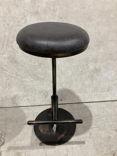 Lot 95  
            Birmingham SR103  - Collection or Optional Delivery Available 

                
IRON BARSTOOL WITH BLACK LEATHER SEAT (17 X 34 X 17 INCHES)