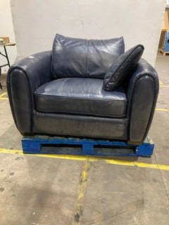 Lot 105  
            Birmingham - Collection Only 

                
LARGE DARK BLUE ARM CHAIR