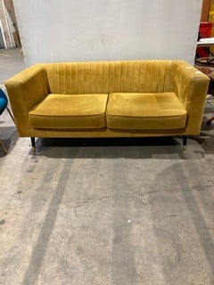 Lot 107  
            Birmingham - Collection Only 

                
MUSTARD VELVET THREE SEETER SOFA
