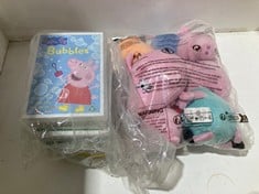 Lot 200  
            BIRMINGHAM SR111 - PARCEL DELIVERY ONLY 
                
3 ITEMS OF PEPPA PIG PRODUCTS TO INCLUDE A SELECTION OF DVDS.