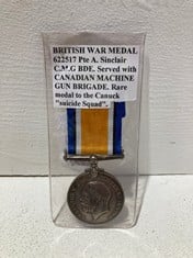 Lot 409  
            BIRMINGHAM SR111 - PARCEL DELIVERY ONLY 

                
BRITISH WAR MEDAL RARE MEDAL TO THE CANUCK “SUICIDE SQUAD”.