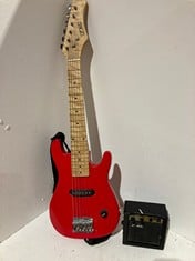 Lot 544  
            BIRMINGHAM SR111 - PARCEL DELIVERY ONLY 

                
3RD AVE MINI RED GUITAR WITH AMP AND BAG.
