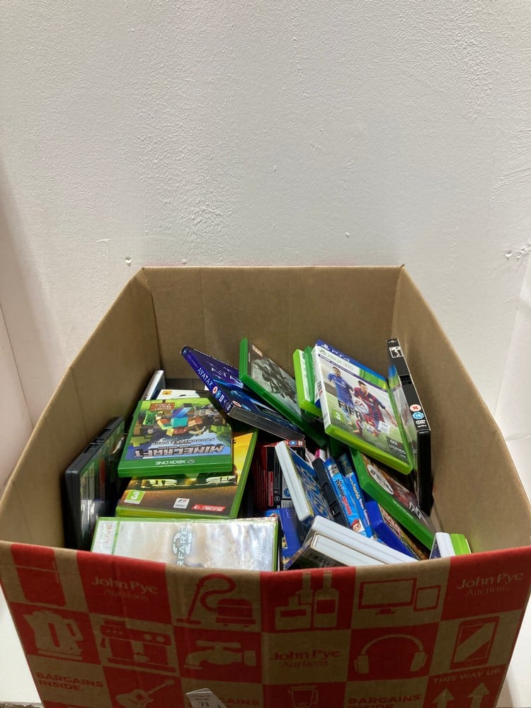 Lot 73  
            BIRMINGHAM SR111 - PARCEL DELIVERY ONLY 
                
BOX OF MIXED GAMES AND DVDS - XBOX PLAYSTATION.