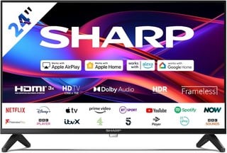 Lot 54  
            Chesterfield Tech - Collection or Optional Delivery Available 

                
SHARP HD READY FRAMELESS ROKU 24" TV (ORIGINAL RRP - £149): MODEL NO 24GD2225K (N...