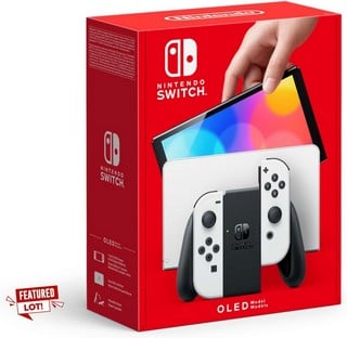 Lot 144  
            Chesterfield Tech - Parcel Delivery Only 

                
NINTENDO SWITCH OLED GAMES CONSOLE (ORIGINAL RRP - £285.99) IN WHITE. (WITH BOX) ...