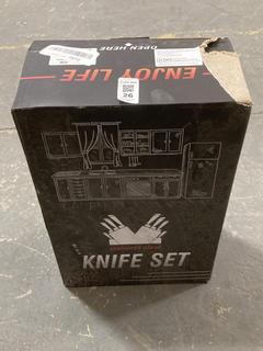 Lot 26  
            Chesterfield SR40 - Collection Only 

                
STAINLESS STEEL KNIFE SET 6 PCS (18+) (COLLECTION ONLY) (LOCATION: B4)