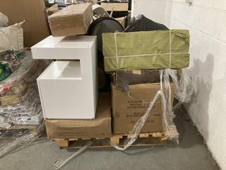 Lot 366  
            Chesterfield SR40 - Collection or Optional Delivery Available 

                
PALLET OF ASSORTED ITEMS TO INCLUDE BEDSIDE TABLE WITH 1 DRAWER IN WHITE (LOCATIO...